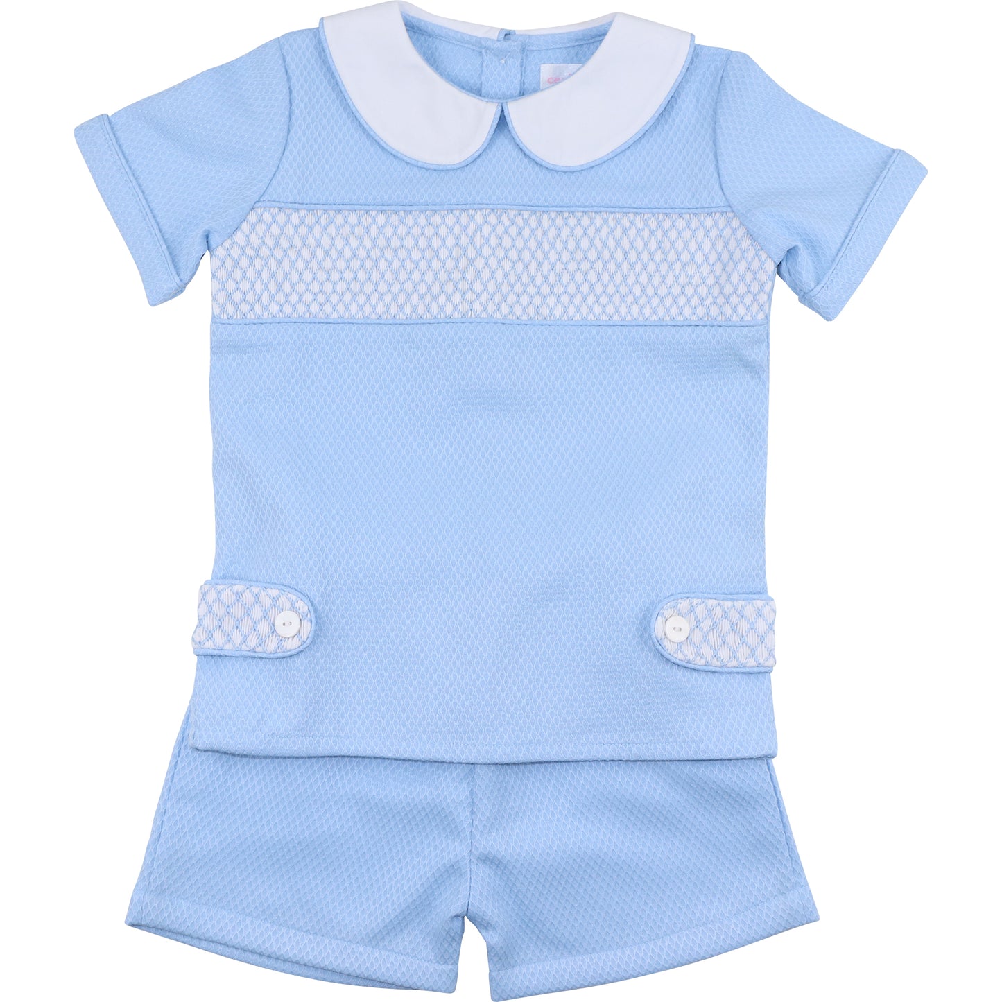 Blue Honeycomb Smocked Tab Short Set