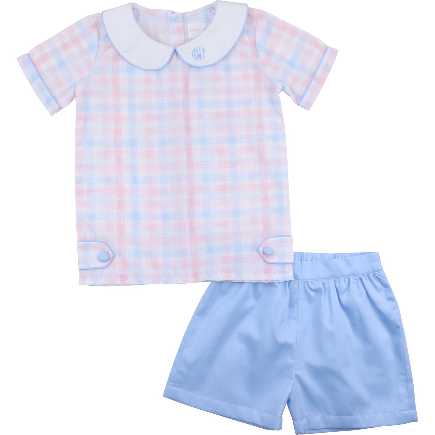 Blue And Pink Plaid Peter Pan Short Set