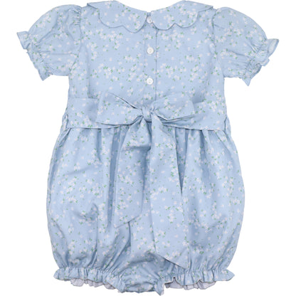 Blue And White Petite Floral Smocked Bubble