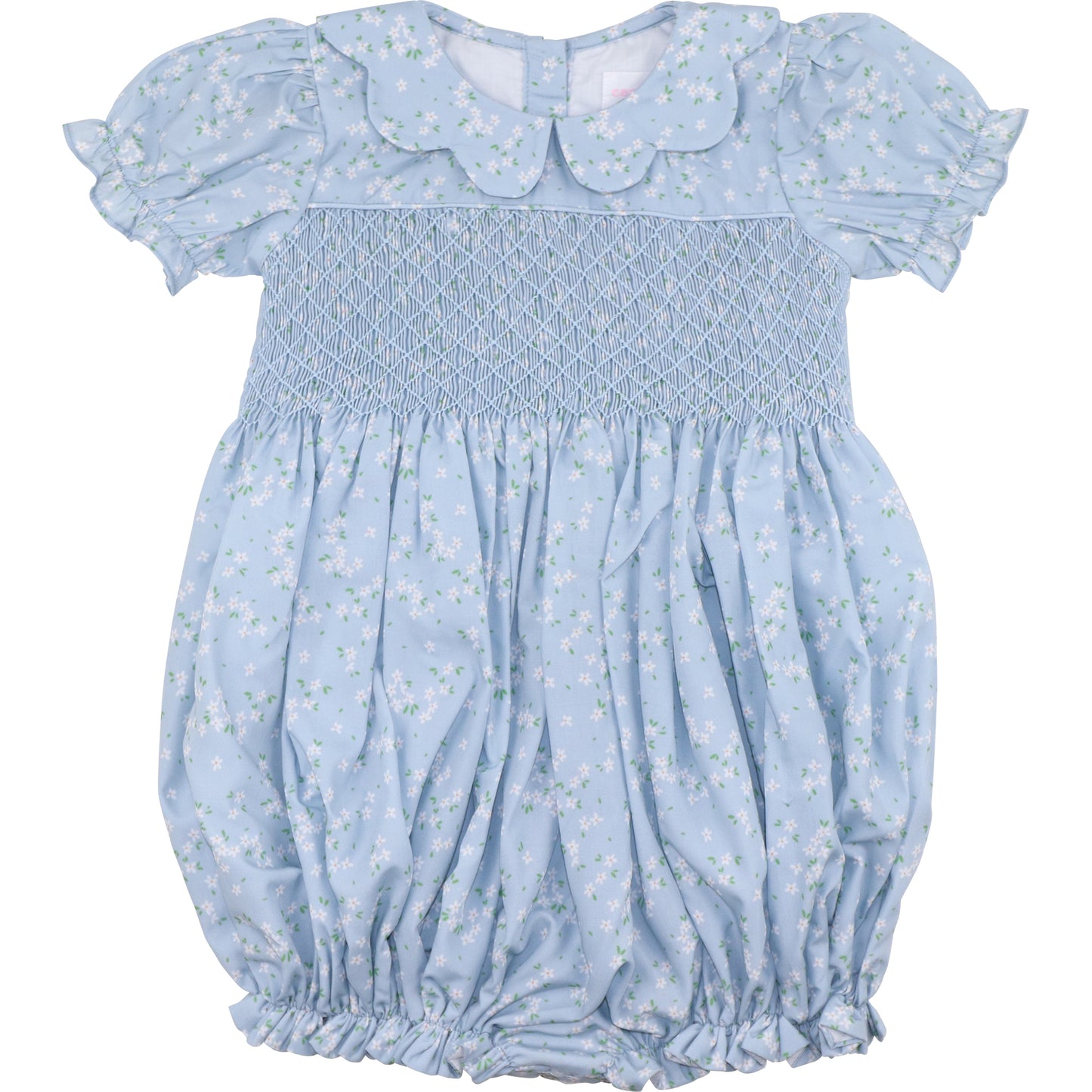 Blue And White Petite Floral Smocked Bubble