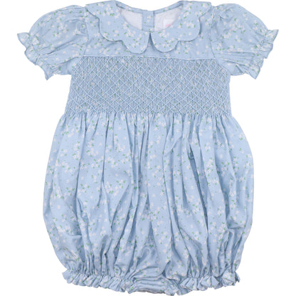 Blue And White Petite Floral Smocked Bubble