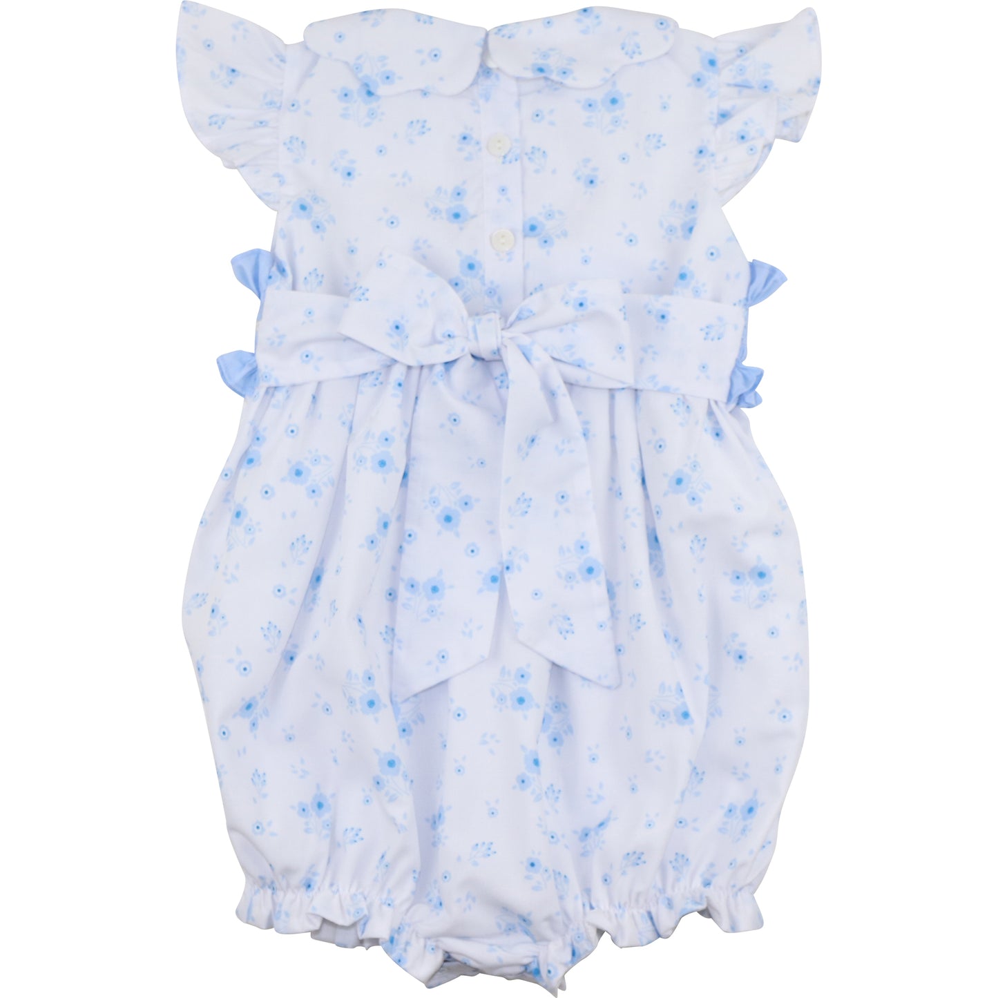 Blue Floral Smocked Ruffled Bubble