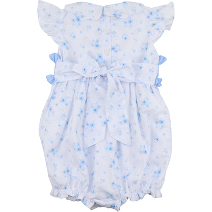 Blue Floral Smocked Ruffled Bubble