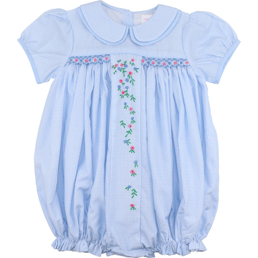 Blue Gingham Embroidered Floral Bubble