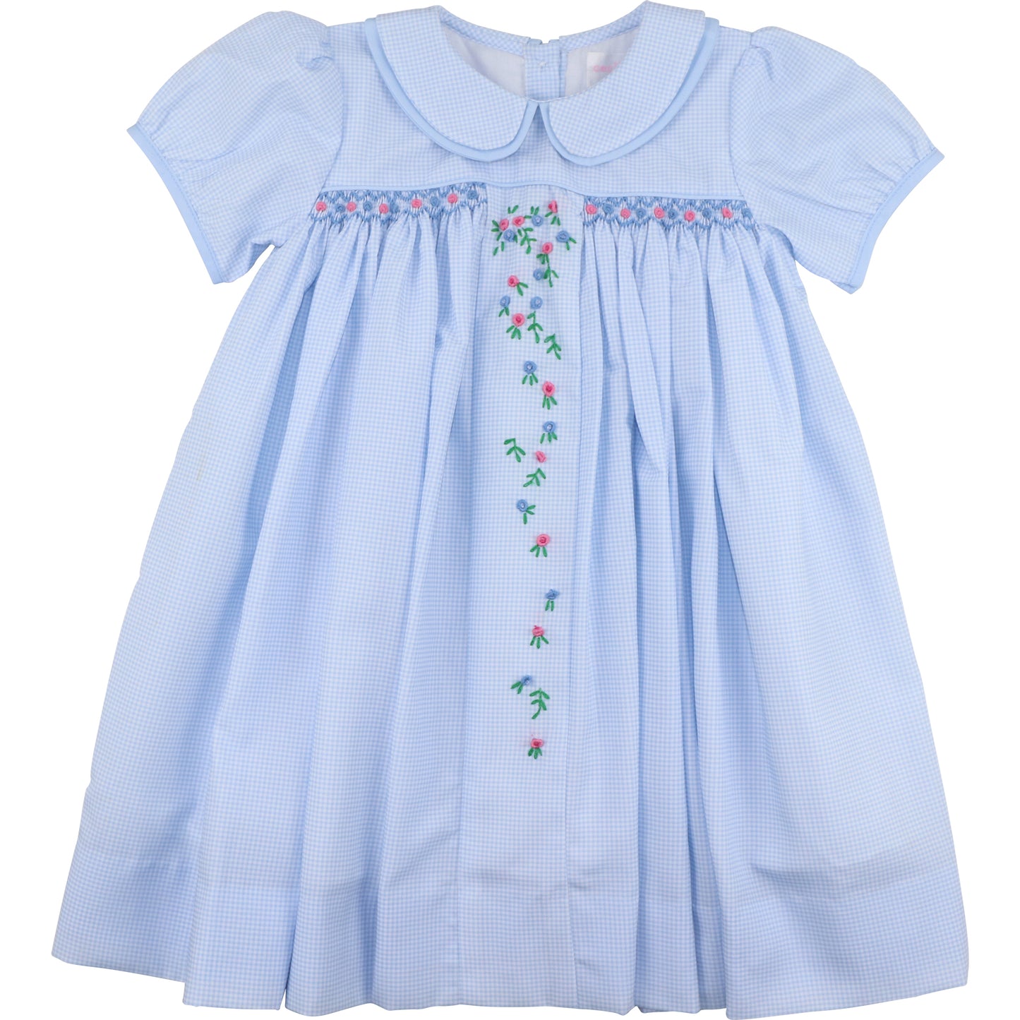 Blue Gingham Embroidered Floral Dress