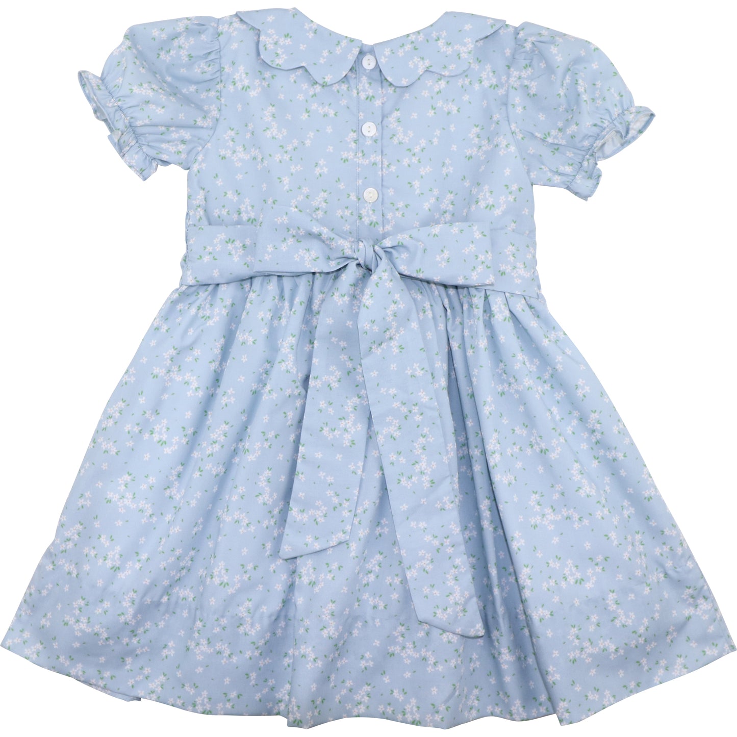 Blue And White Petite Floral Smocked Dress