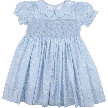 Blue And White Petite Floral Smocked Dress