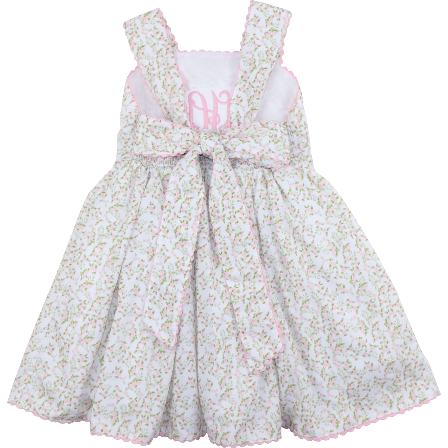 Pink And Green Rose Print Bow Dress