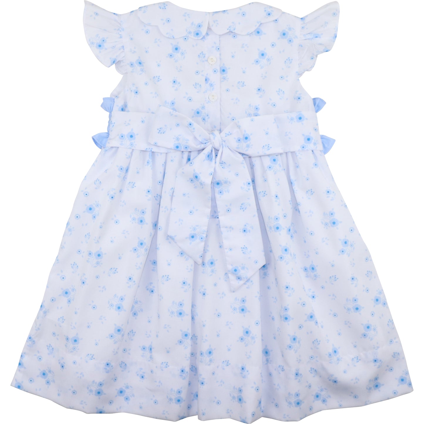 Blue Floral Smocked Ruffled Dress