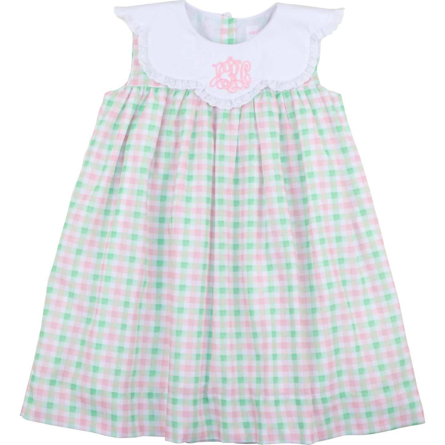 Pink And Green Check Scalloped Collar Dress