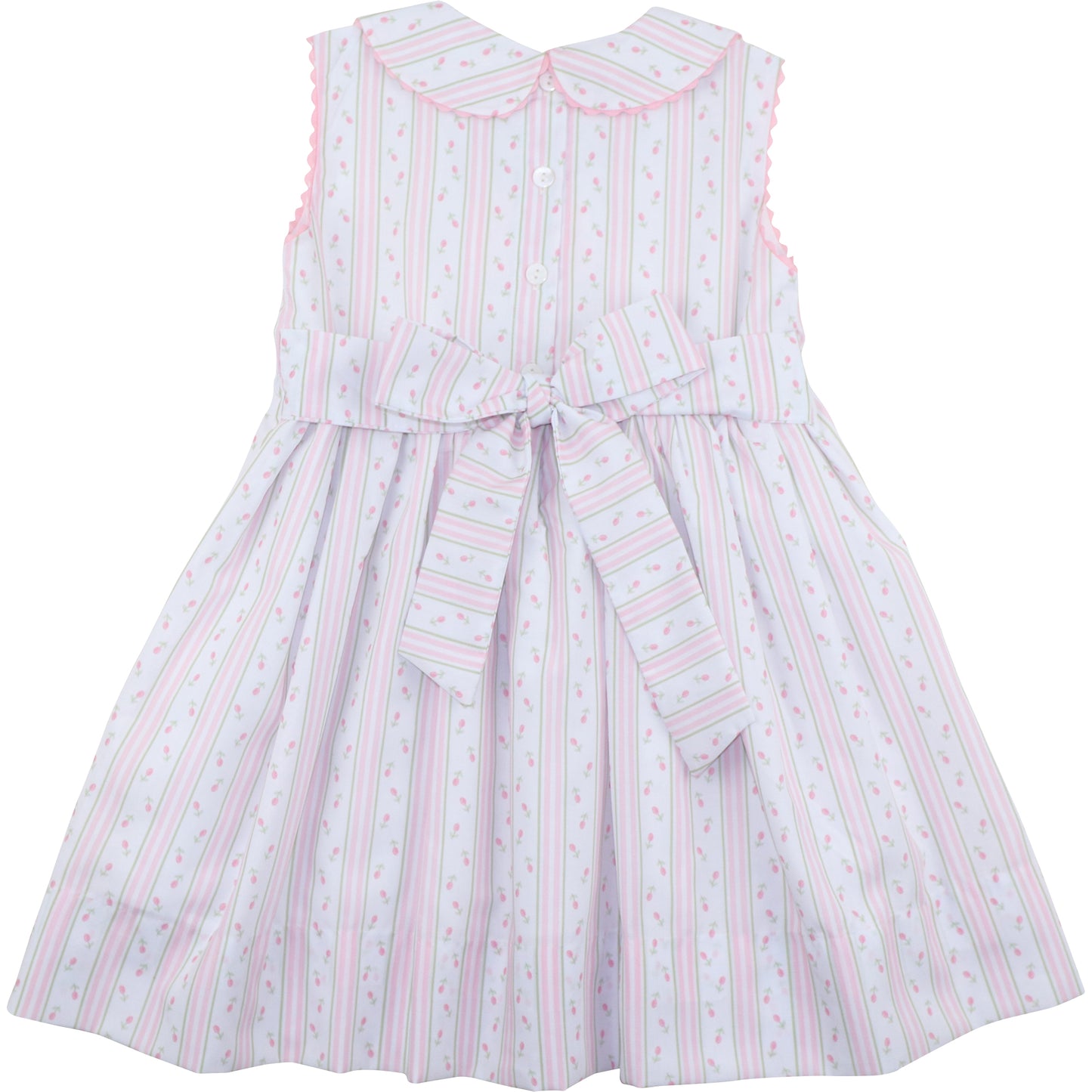 Green And Pink Striped Rosebud Dress