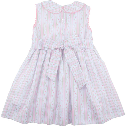 Green And Pink Striped Rosebud Dress