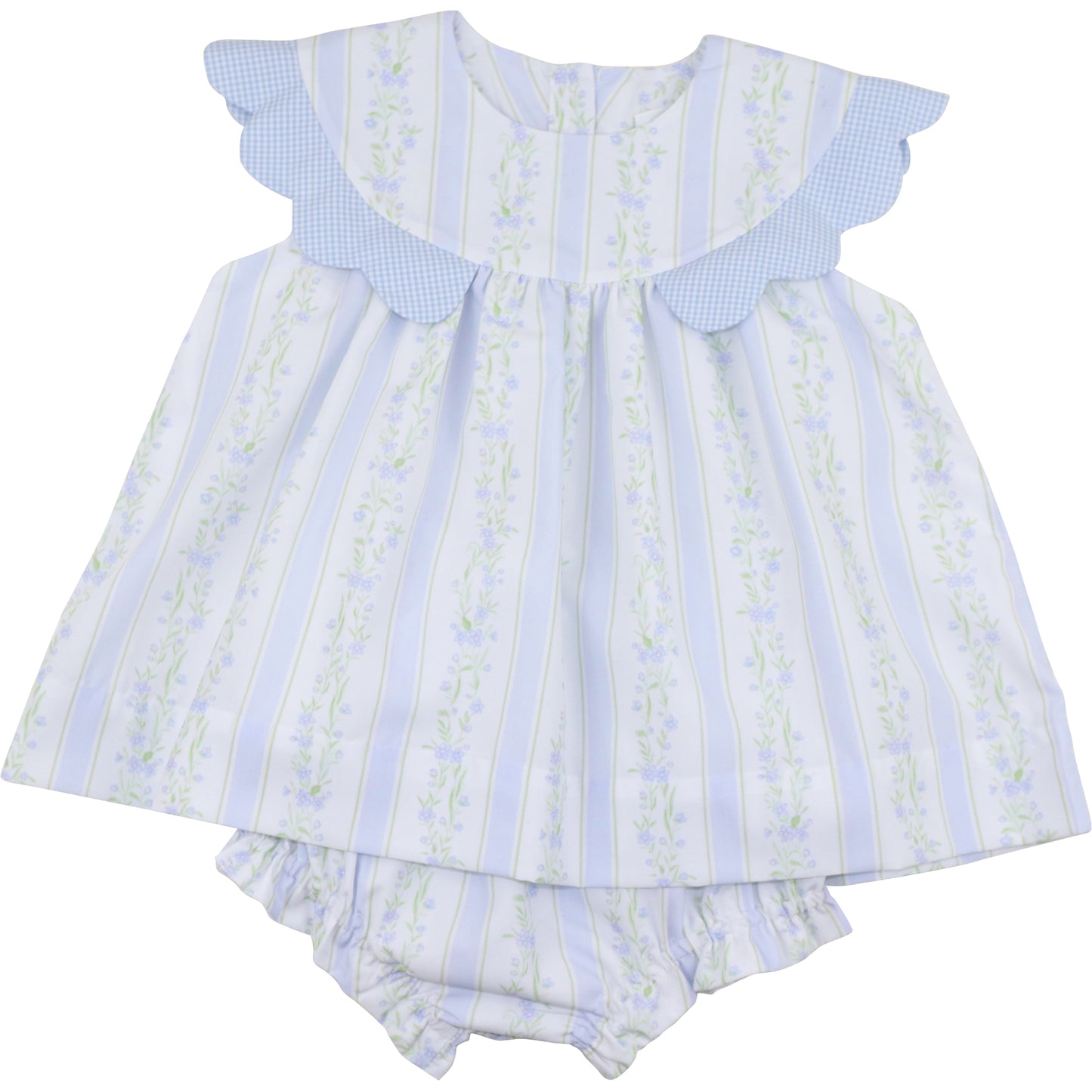 Blue Floral Scalloped Diaper Set