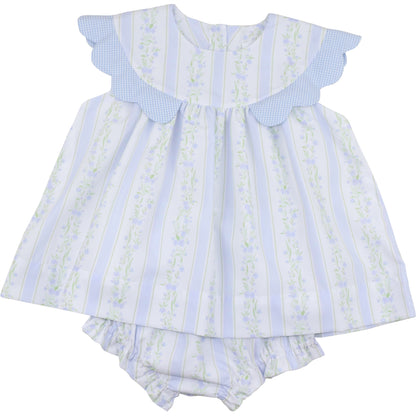 Blue Floral Scalloped Diaper Set