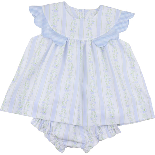 Blue Floral Scalloped Diaper Set