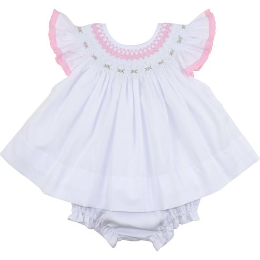 Pink Smocked Rosebud Eyelet Diaper Set