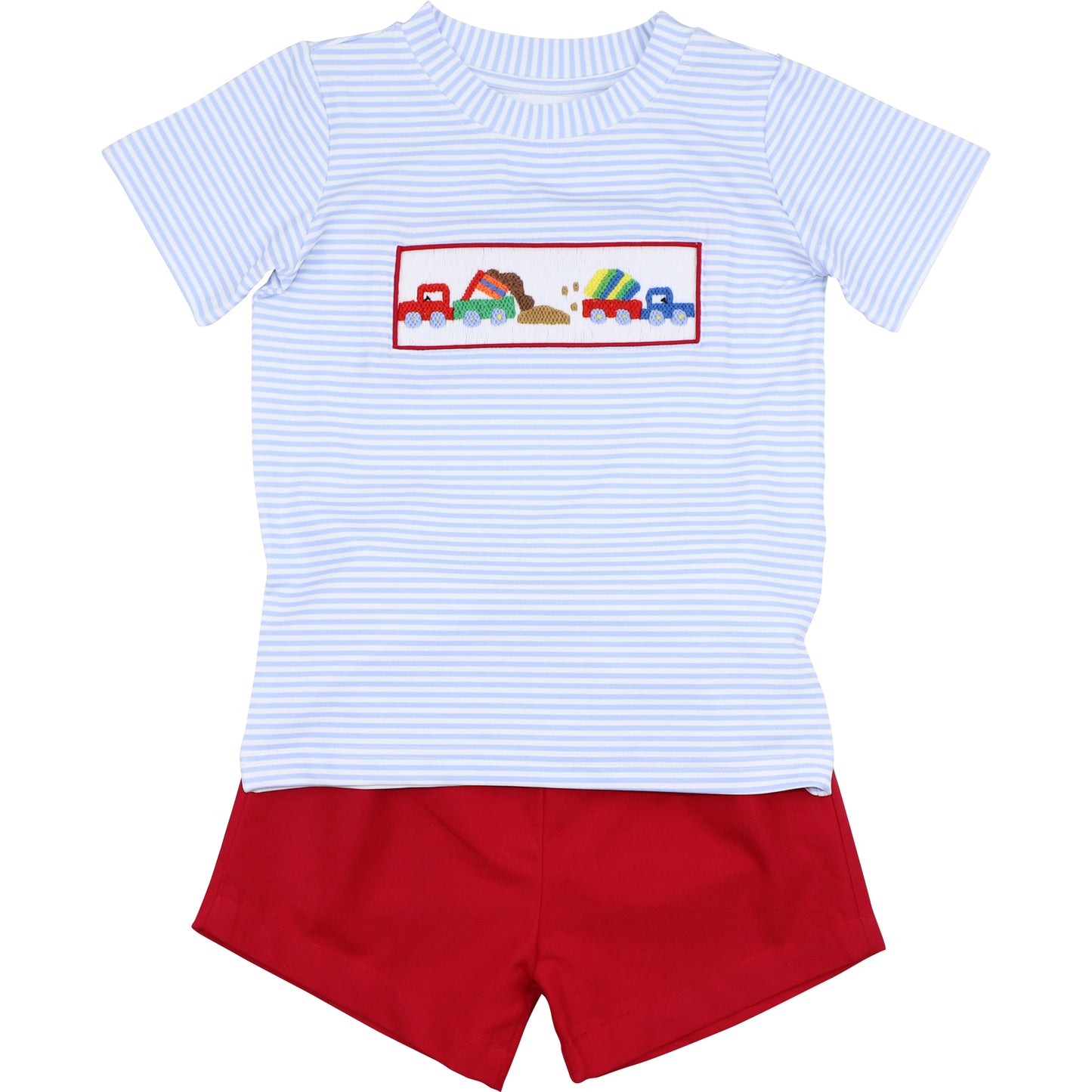 Blue Stripe Knit Smocked Diggers Short Set