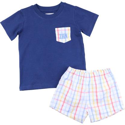 Multicolored Windowpane Pocket Short Set