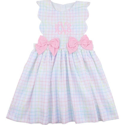 Pastel Windowpane Scalloped Bow Dress