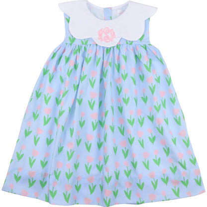 Blue And Pink Tulip Print Dress