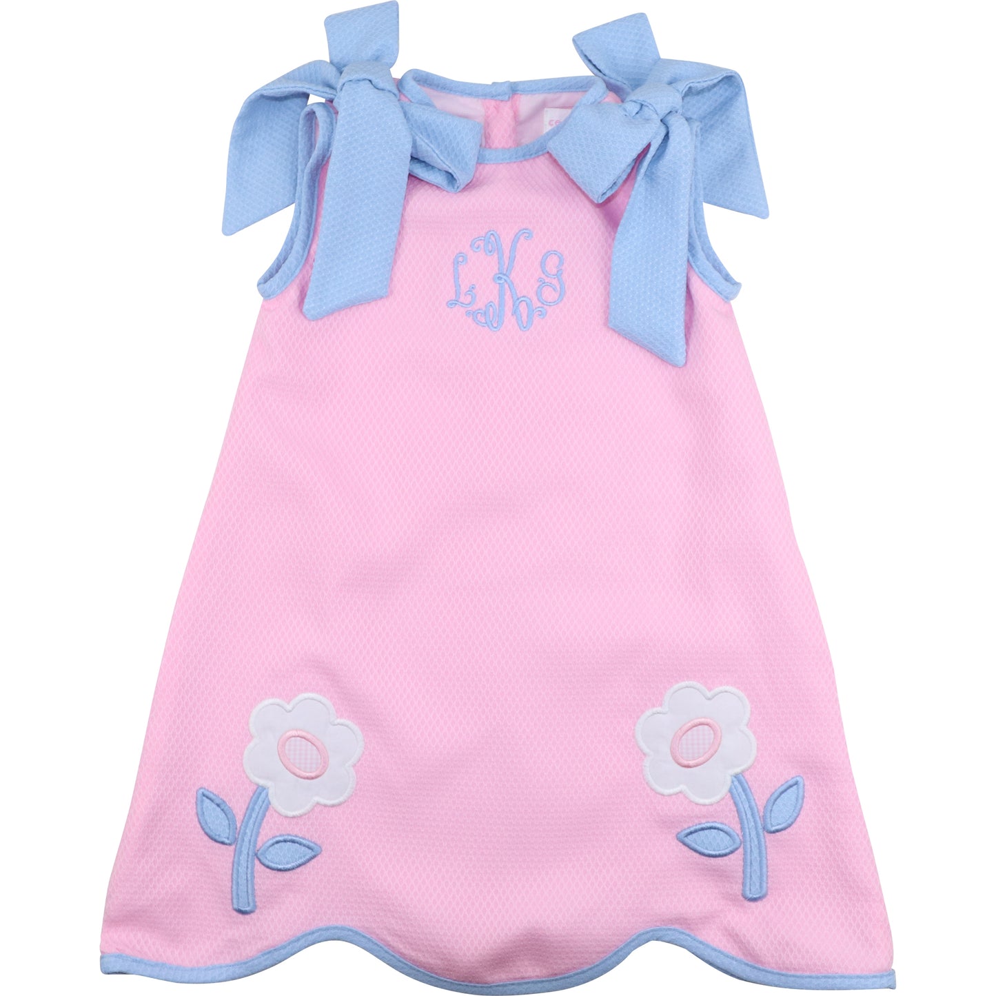 Pink And Blue Honeycomb Applique Flower Dress