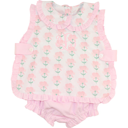 Pink And Green Floral Ruffle Diaper Set