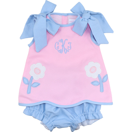 Pink And Blue Honeycomb Applique Flower Diaper Set