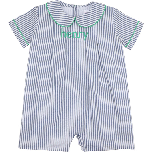 Navy And Green Seersucker Short Romper