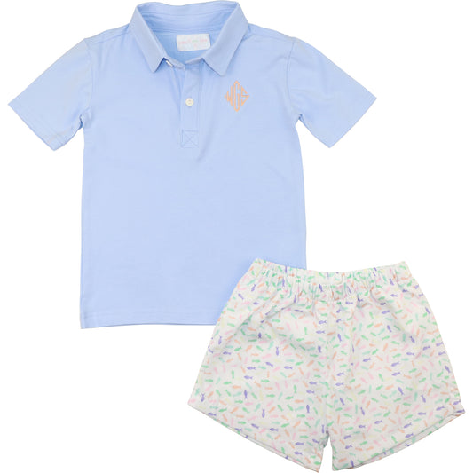 Fish Print Polo Short Set