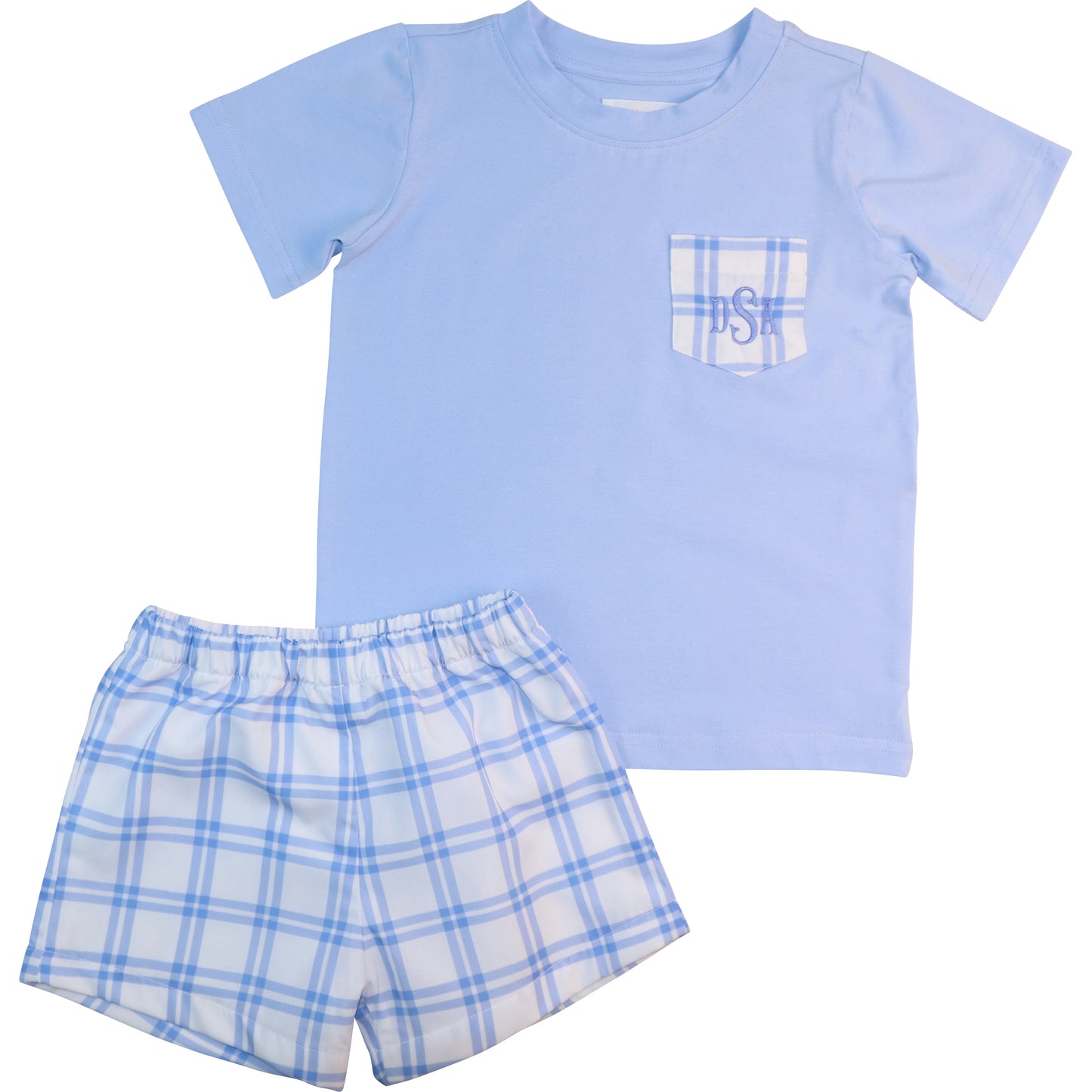 Blue Plaid Windowpane Short Set