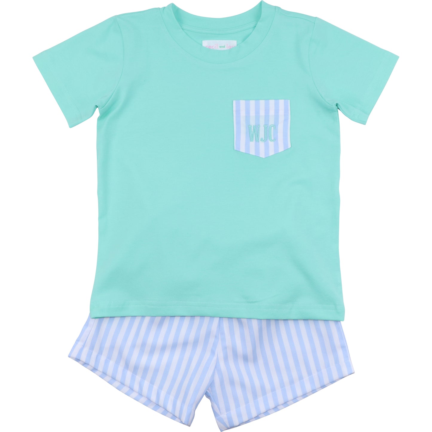 Mint And Blue Stripe Short Set