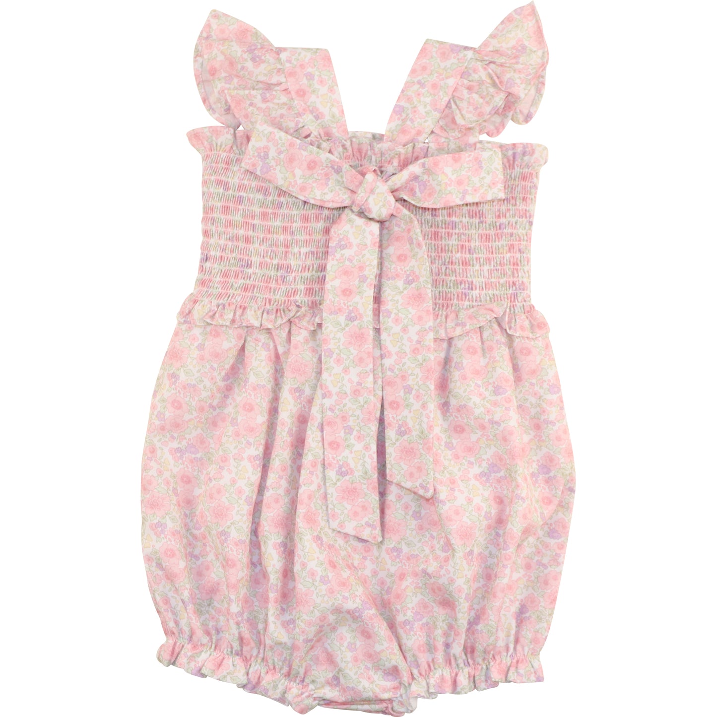 Floral Print Smocked Bow Bubble