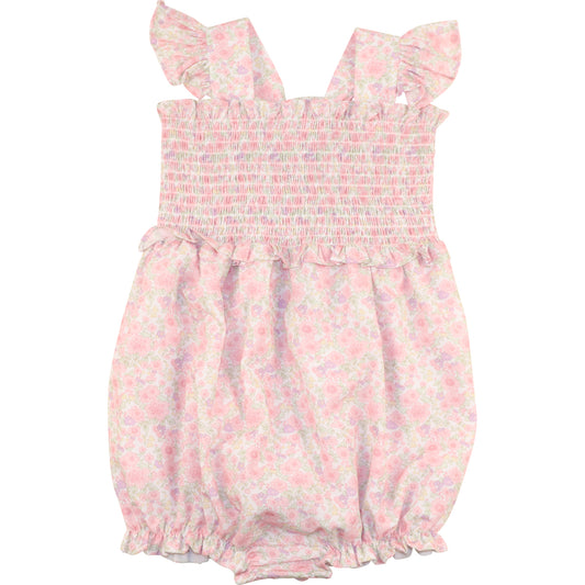 Floral Print Smocked Bow Bubble