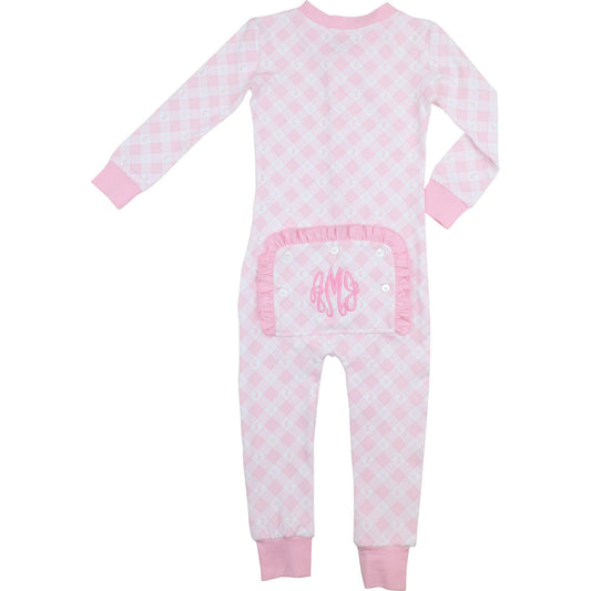 Pink Check Bunny And Bow Knit Zipper Pajamas