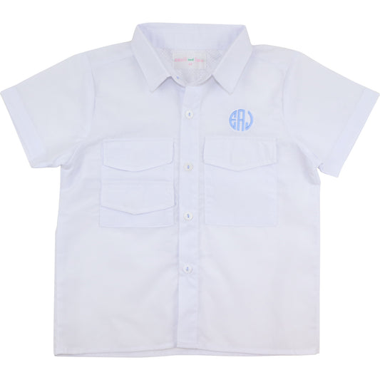 White Fishing Shirt With Velcro Pockets And Mesh Lining