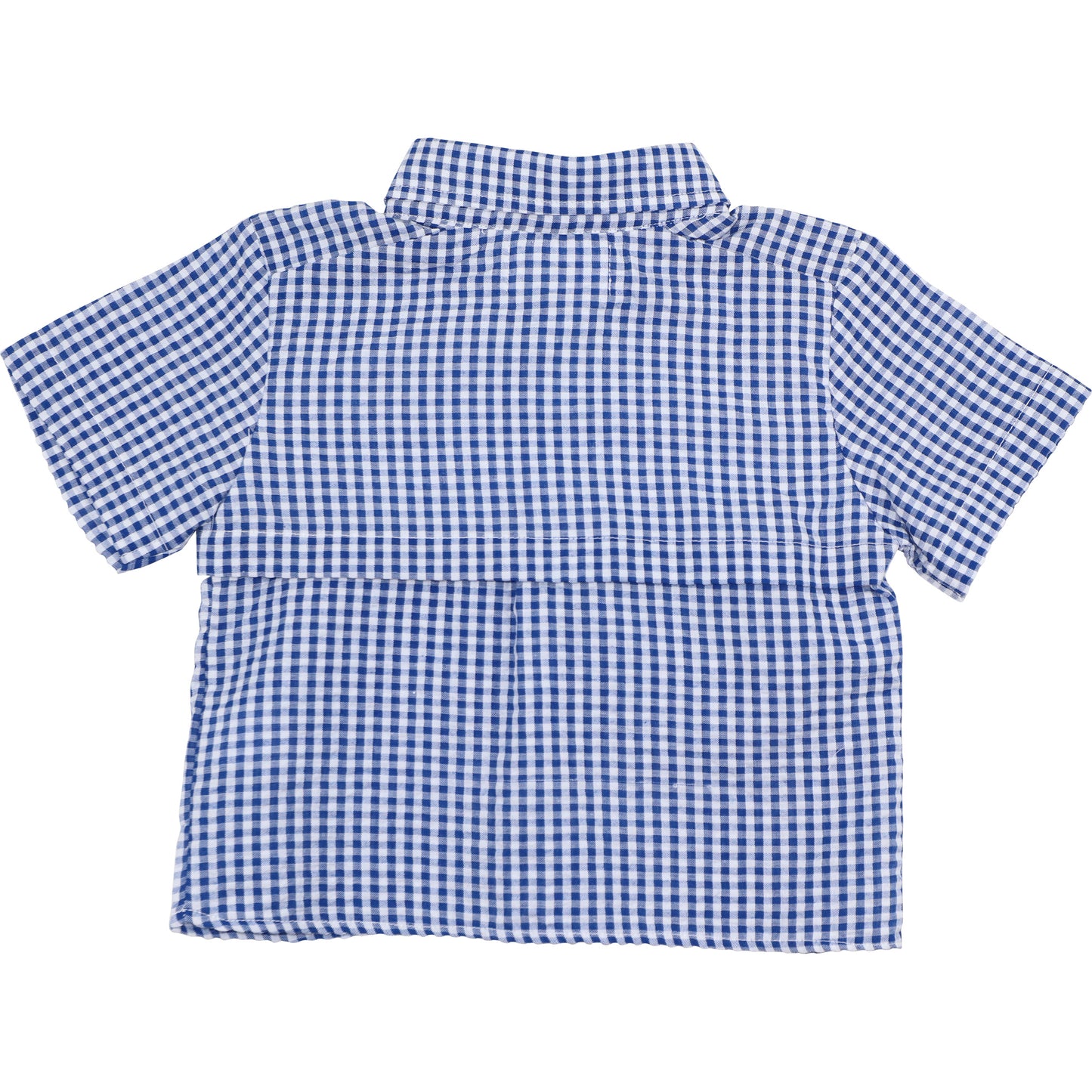 Navy Gingham Seersucker Fishing Shirt With Velcro Pockets And Mesh Lining