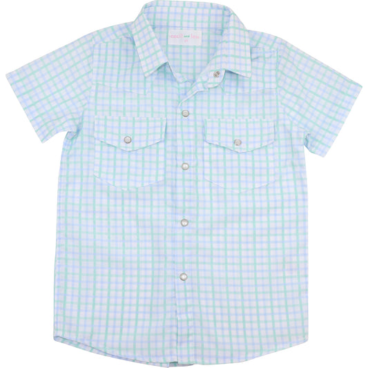 Blue And Green Windowpane Pearl Snap Shirt