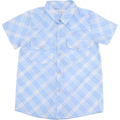 Blue Plaid Pearl Snap Shirt