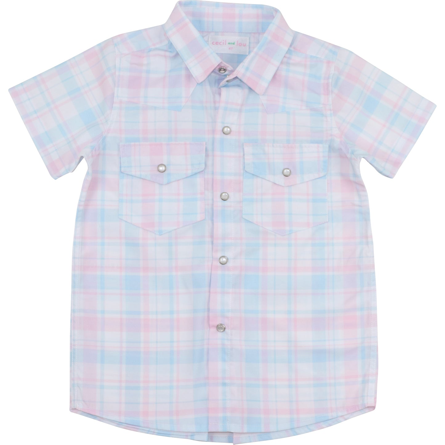 Pink And Blue Plaid Pearl Snap Shirt