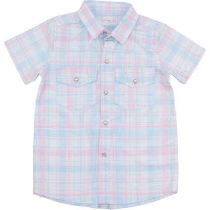 Pink And Blue Plaid Pearl Snap Shirt