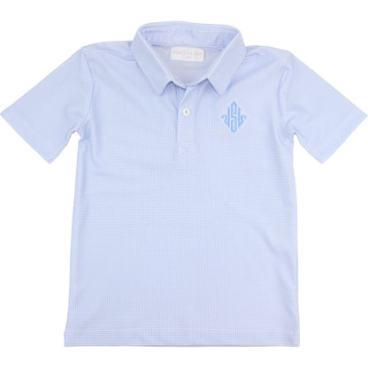 Blue Gingham Knit Polo Shirt