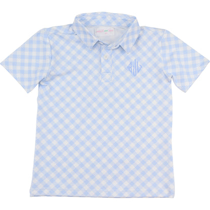 Blue Check Knit Polo Shirt