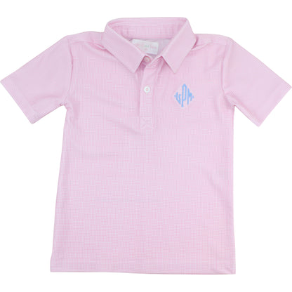 Pink Gingham Knit Polo Shirt