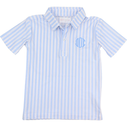 Blue And White Stripe Knit Polo Shirt