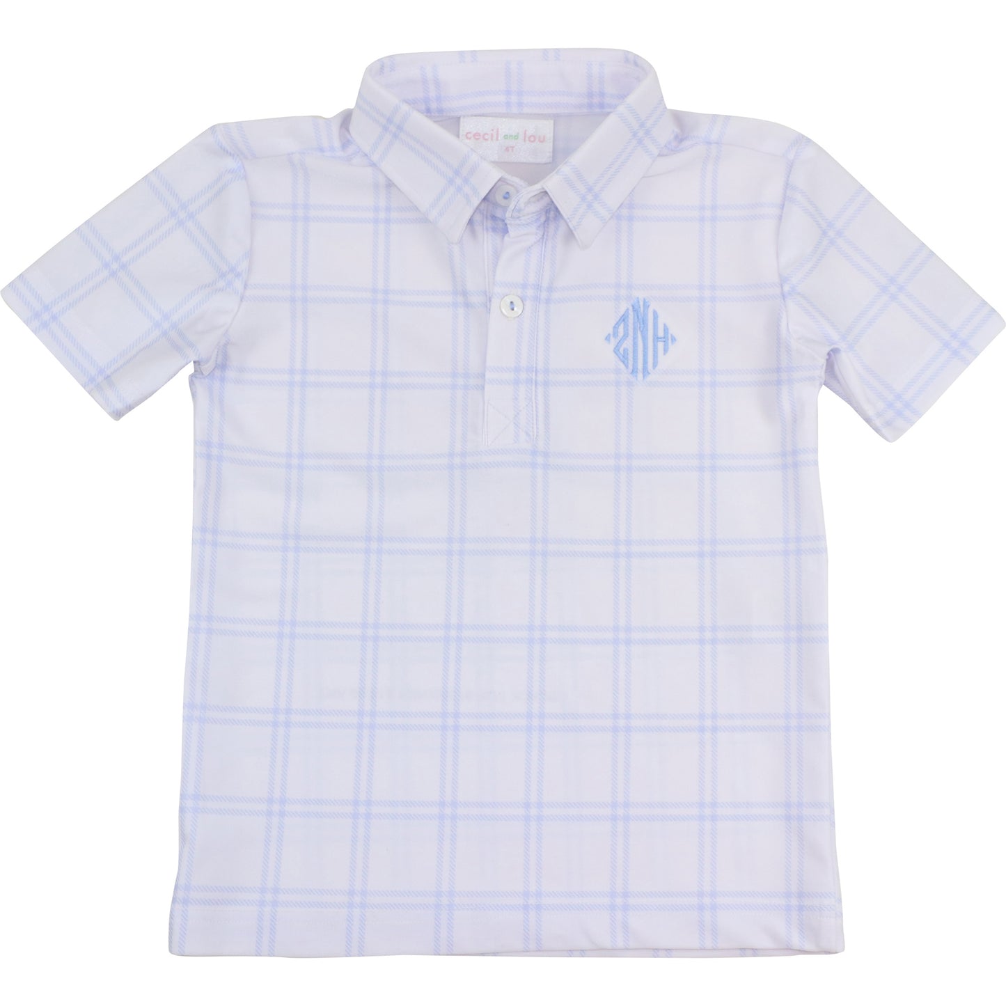 White And Blue Plaid Knit Polo Shirt