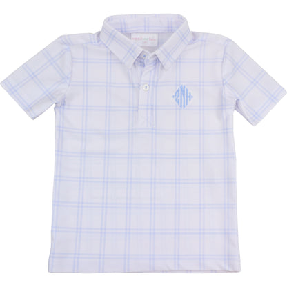 White And Blue Plaid Knit Polo Shirt