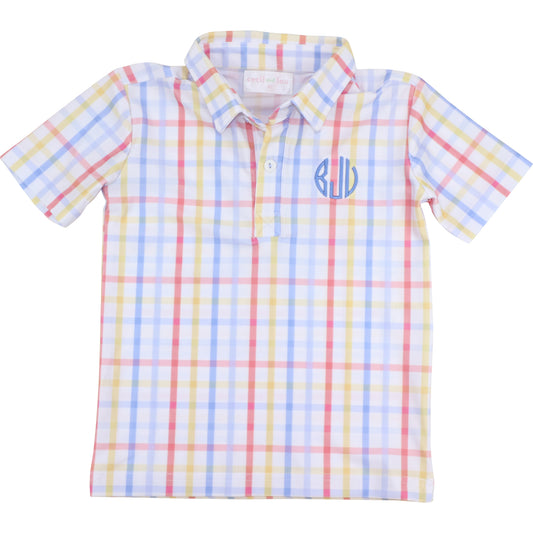 Red And Blue Plaid Knit Polo Shirt