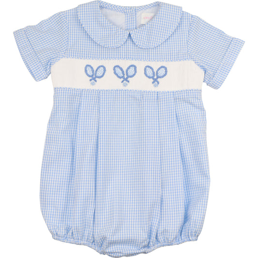 Blue Seersucker Smocked Tennis Bubble