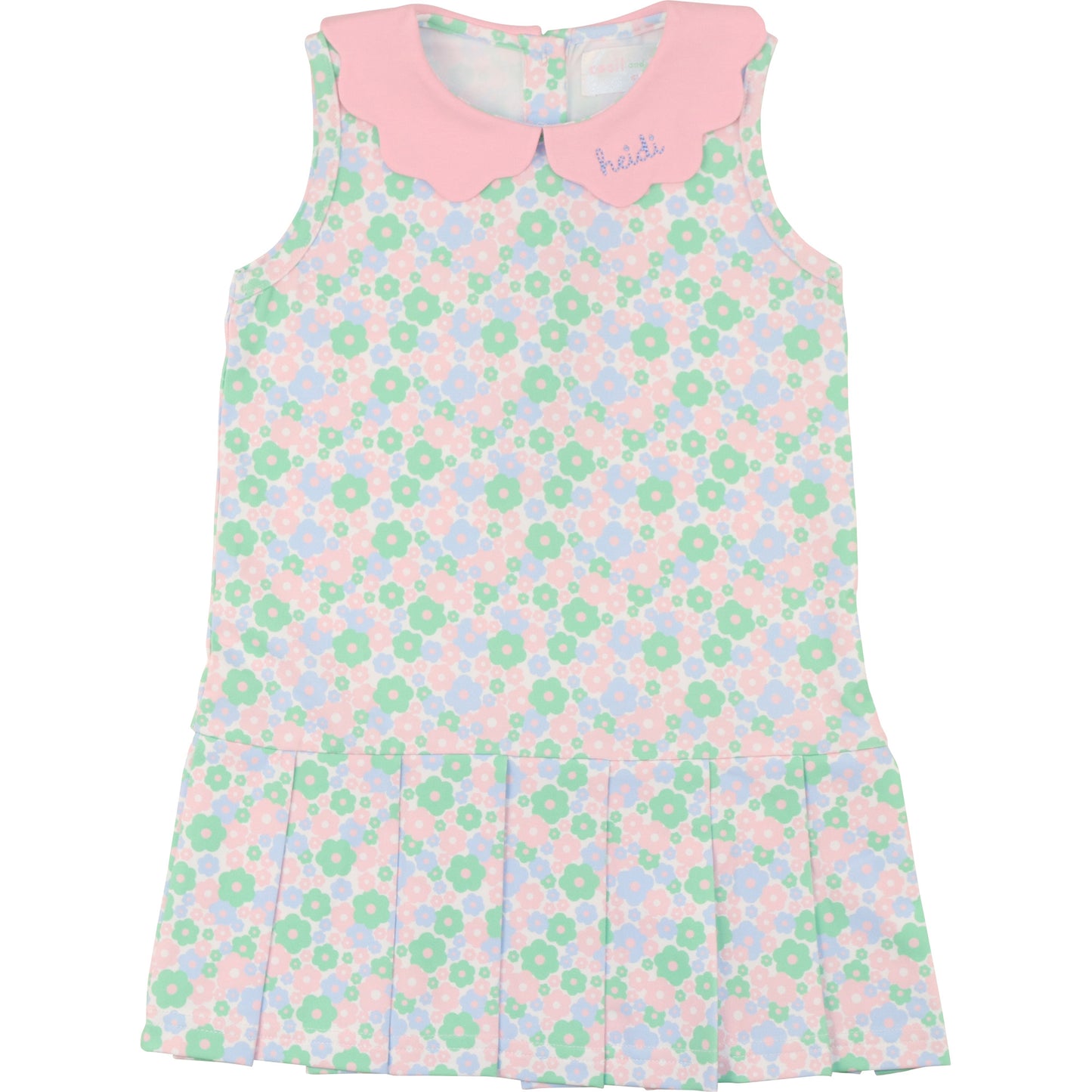 Pink And Green Scalloped Collar Lycra Tennis Dress