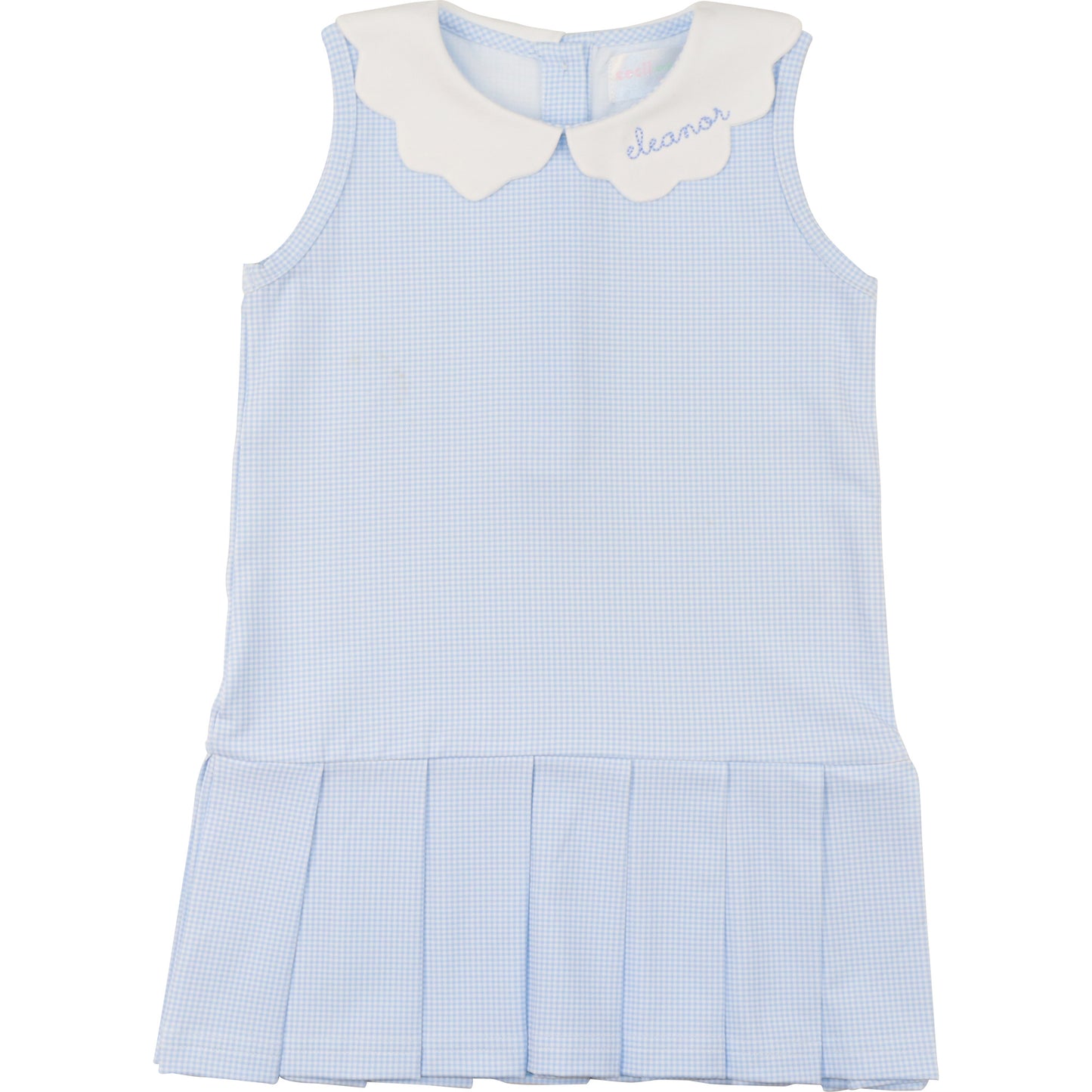 Blue Gingham Scalloped Collar Knit Tennis Dress